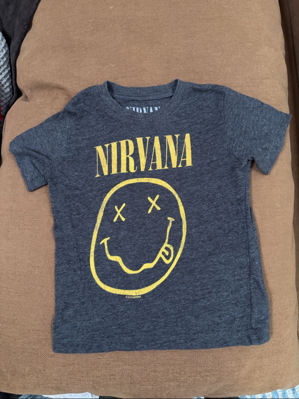 NIRVANA Kids Short Sleeve Tee in Charcoal with Yellow Logo